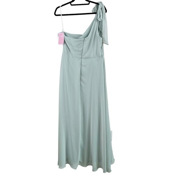 After Six Green Willow Draped One Shoulder Maxi Dress Gown with Scarf Bow 14 NWT - Picture 3 of 13